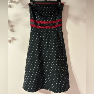 Women’s black and red with lavendar polka dot strapless dress